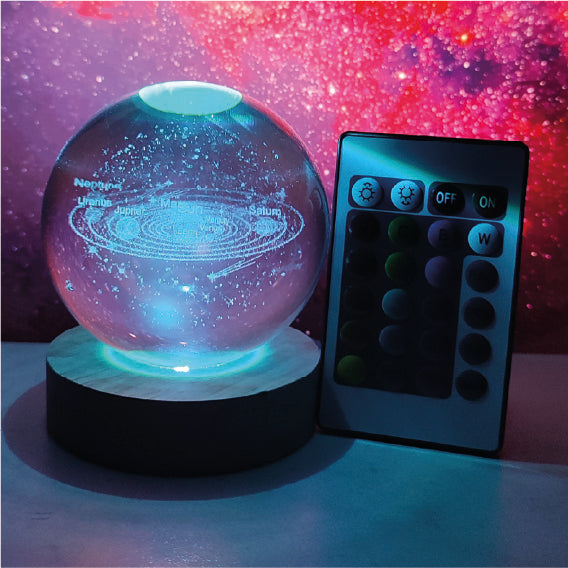 ESFERA DE CRISTAL 8CM PLANETAS RGB CON CONTROL REMOTO